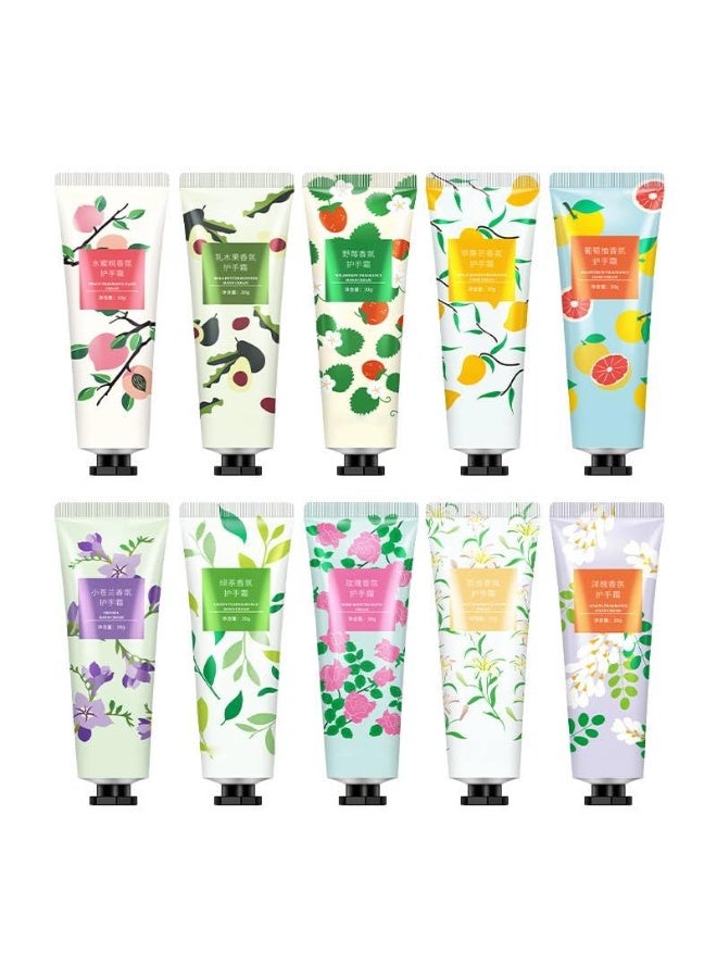 CLENEA 10 Pack Hand Cream Gift Set, Fruits Fragrance Hand Cream, Plant Fragrance Hand Cream, Travel Size Hand Cream, Deeply Hydrating and Nourishing Non-Greasy, For Men And Women, 30ml - Image 1